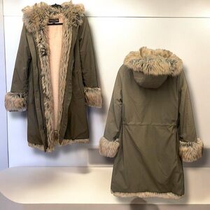 NWOT - Org $245- Donna Salyers Fabulous Furs Olive Green Storm Coat - Sz S